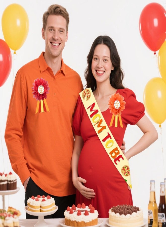 Cheerupp Pizza Baby Shower Maternity Sash Kit, Fast Food Gender Reveal Sash and Mom to Be Dad to Be Corsage Pins, New Parents Pregnancy Announcement Photo Props Party Supplies - Image 2